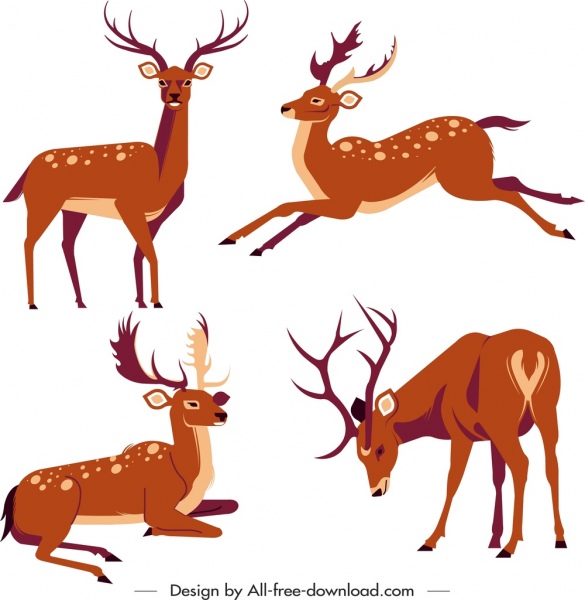 驯鹿物种图标彩色卡通素描