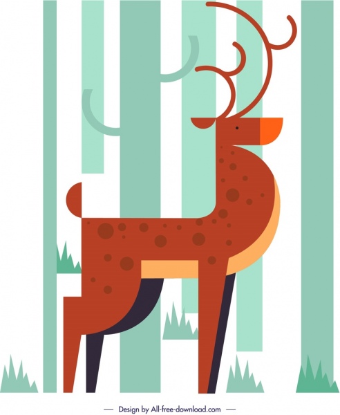 馴鹿野生動物繪畫彩色經典平面設計