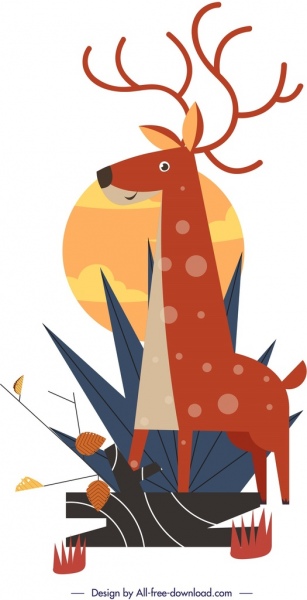 驯鹿野生动物绘画五颜六色的平面设计