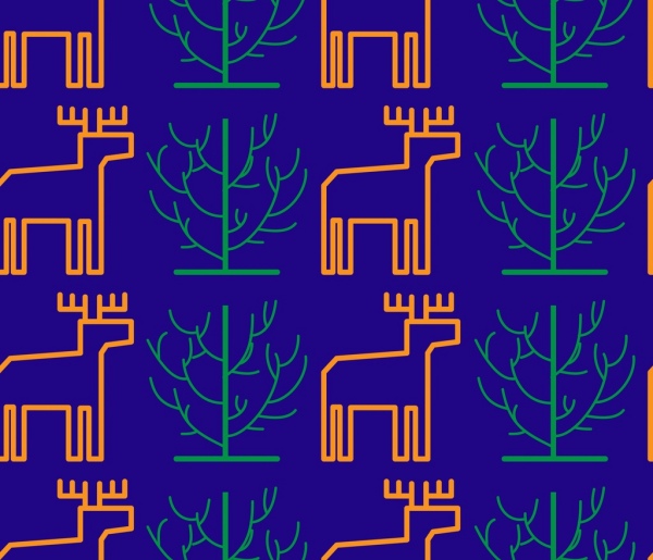 árvores de renas padrão contorno colorido estilo de repetição