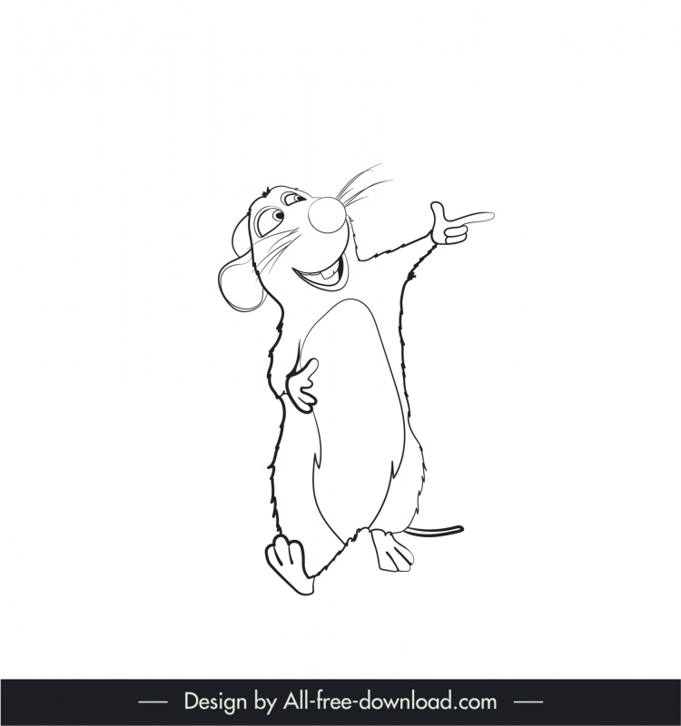 Remy Ratatouille, icône, noir, blanc, dynamique, dessin animé, personnage, contour