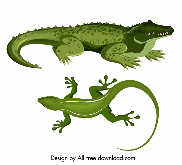 icônes d'espèces de reptiles crocodile gecko croquis vert conception