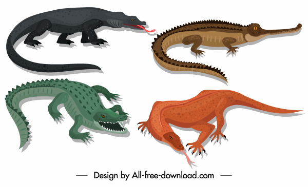 爬行動物物種圖示可怕的鱷魚蜥蜴素描
