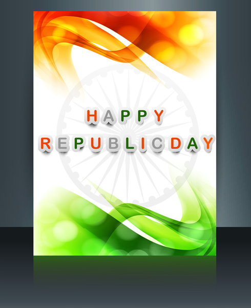 le jour de la république tricolor brochure modèle de conception vague drapeau indien