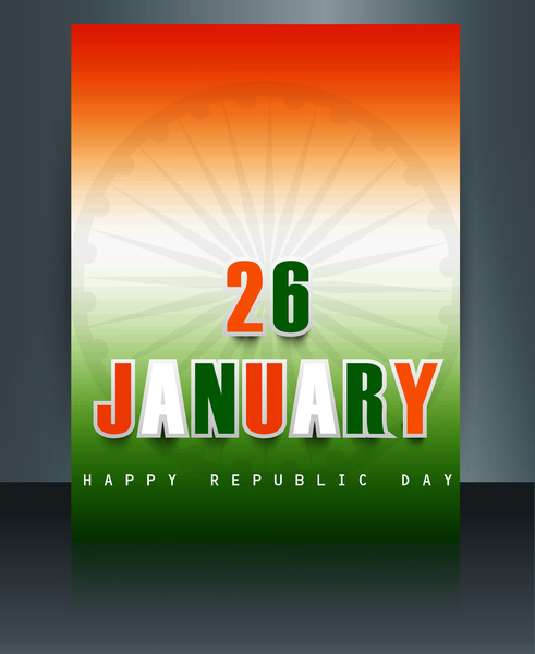 Republik hari brosur tiga warna template untuk gelombang bendera India desain
