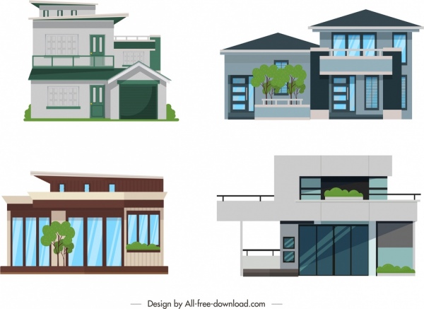 arquitetura residencial ícones front design moderno ornamento