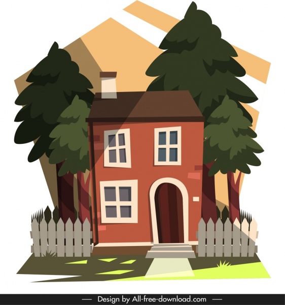 Residential House Painting Colorful Cartoon Sketch-vector Cartoon-free  Vector Free Download