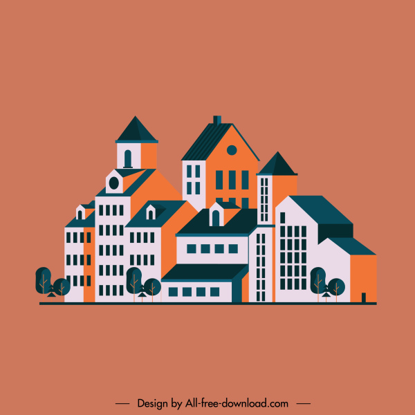 住宅圖示彩色古典素描