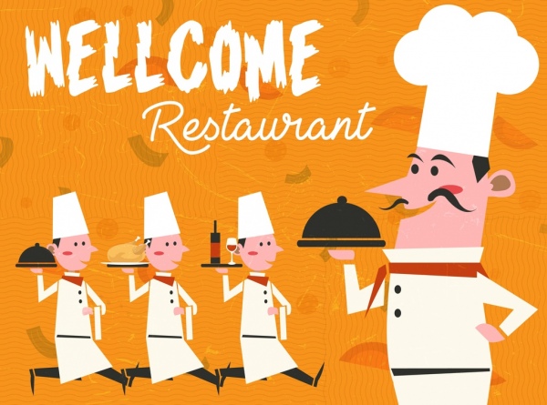 餐厅广告横幅男性厨师图标装饰