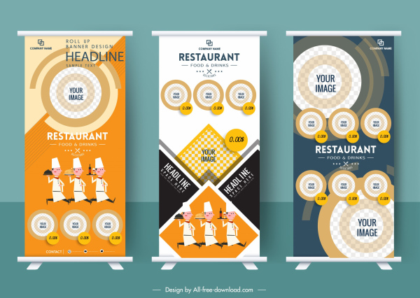 Restaurant Werbung Banner-Vorlagen vertikale aufgerollt design