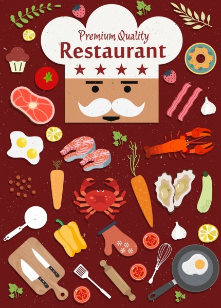 레스토랑 광고 쿡 얼굴 식품 기구 아이콘 장식