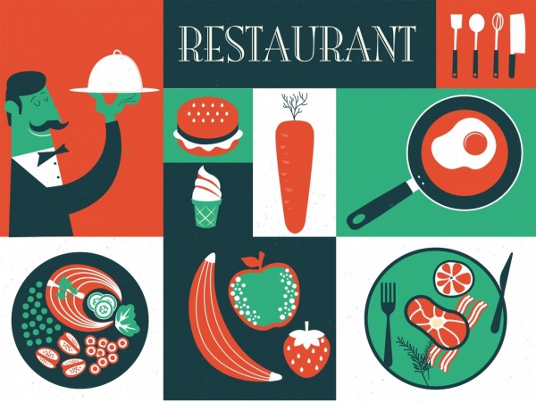 restaurant classique design foncé fond rouge vert