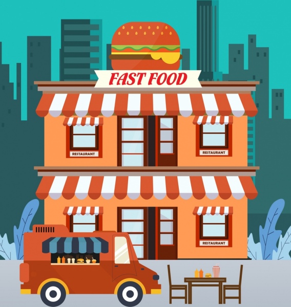 restoran arka plan fast food tema karikatür tasarımı
