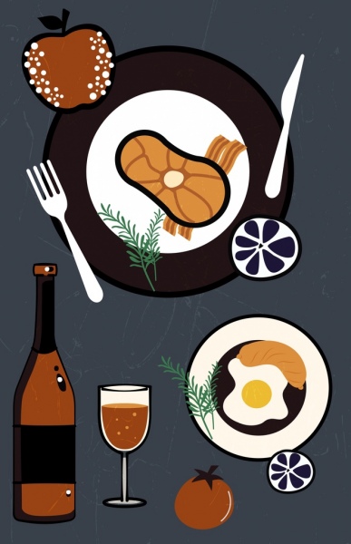 餐廳背景食品廚具圖示平面設計