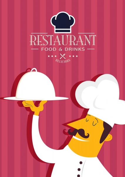 Restoran banner masak ikon garis latar belakang logo ornamen