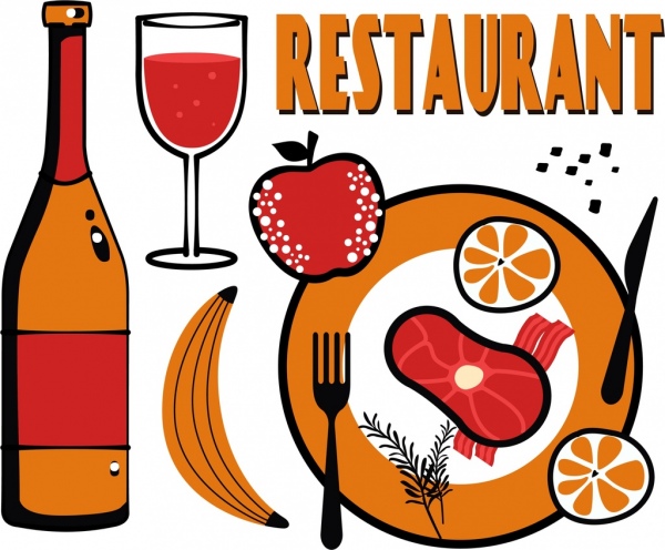 Restaurante comida bebidas Los iconos de colores planos decoracion banner
