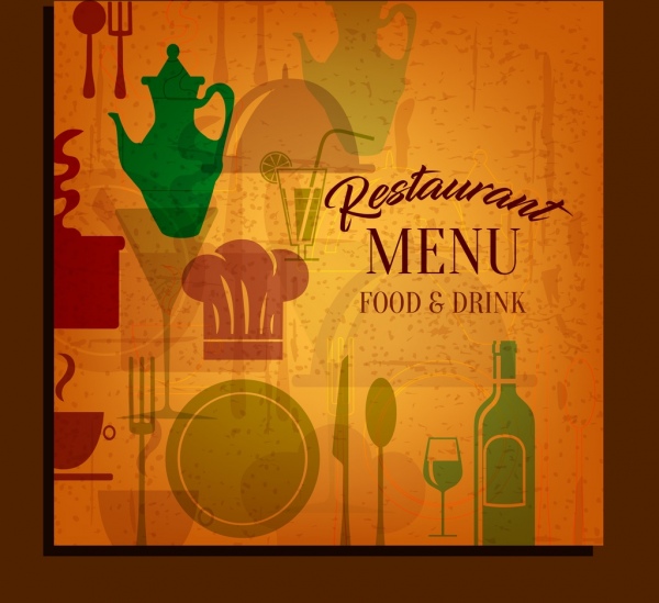 餐厅厨房用具图标经典平面设计封面模板