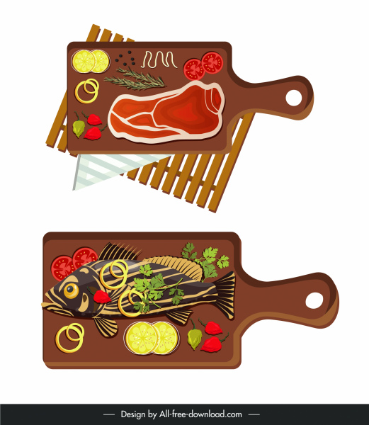 elementi di design del ristorante arredamento decorazione icone colorate piatto