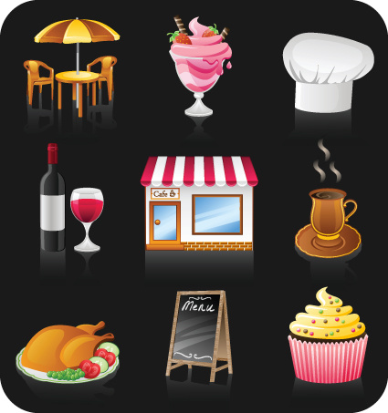 elementos de restaurante vector iconos