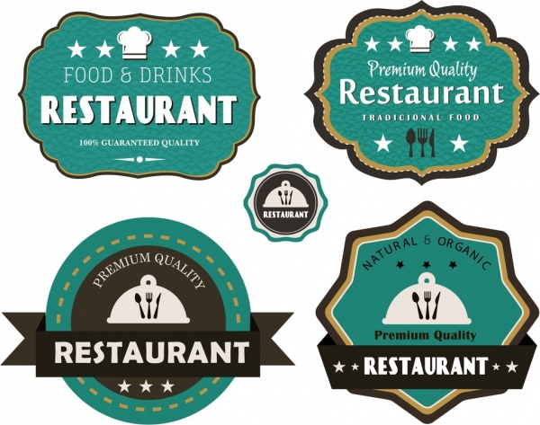 Restoran label koleksi hijau datar dekorasi klasik desain