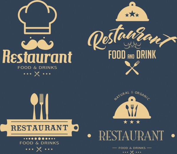 Restoran logotypes klasik desain flat peralatan texs dekorasi