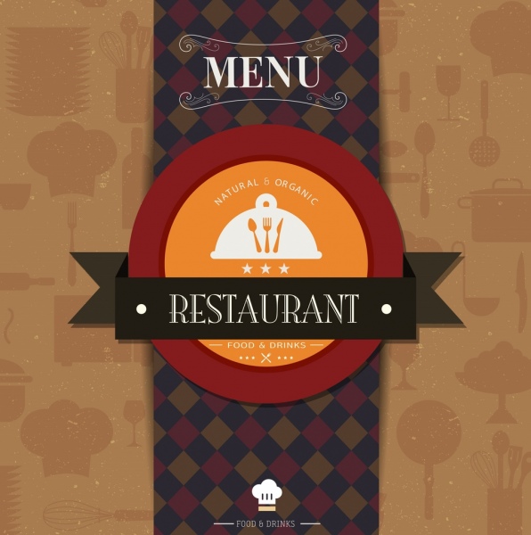 Restoran menu penutup template pita lingkaran kotak-kotak dekorasi