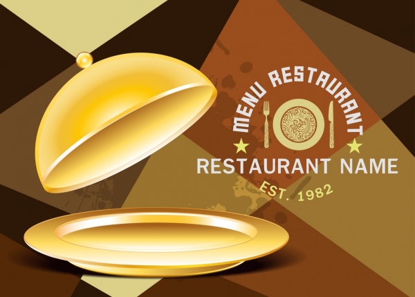 餐厅菜单封面模板闪亮的金色餐具装饰
