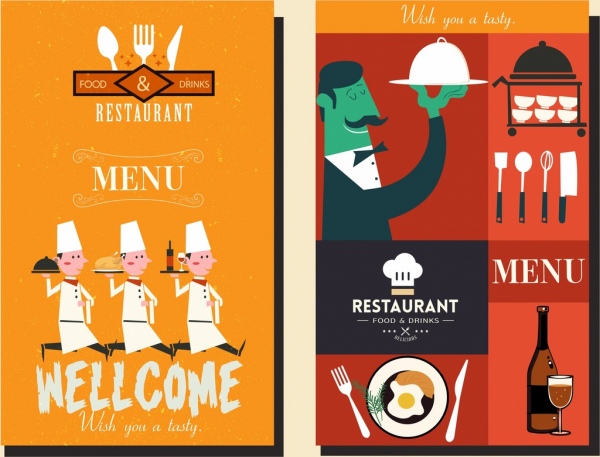 Restaurant Menu Cover Templates Cartoon Characters Classical Design-vector  Cartoon-free Vector Free Download