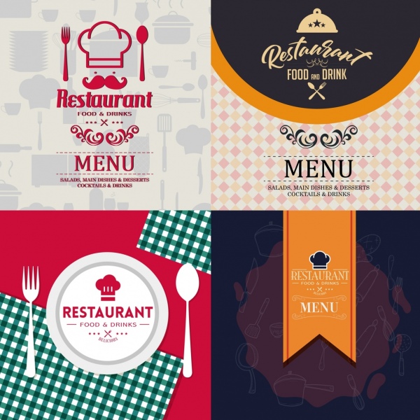modelli di copertina di menu ristorante classici design del piatto