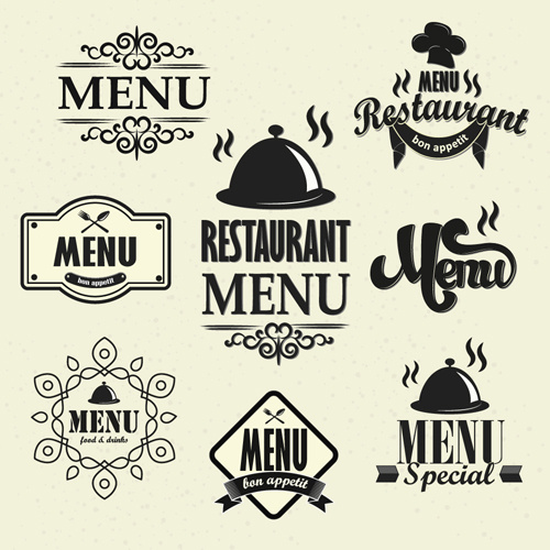 Restaurante menu rótulos vintage vector