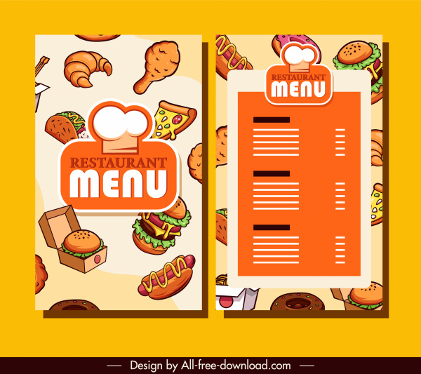 레스토랑 메뉴 템플릿 밝은 다채로운 클래식 장식