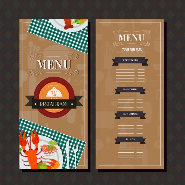 餐厅菜单模板棕色古典设计食品装饰