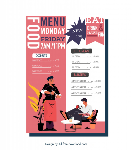 modelo de menu restaurante decoração clássica colorida