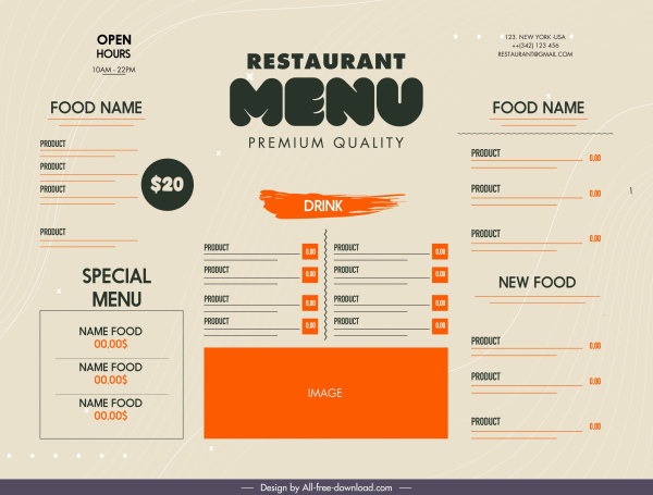 template menu restoran elegan desain datar retro