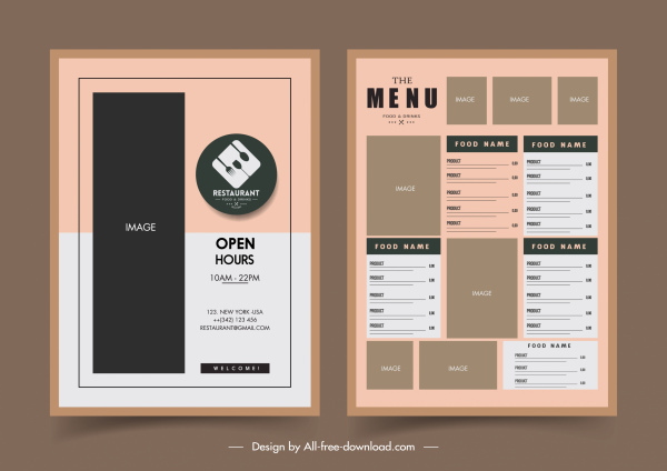 modello di menu del ristorante piatto scuro elegante classico design