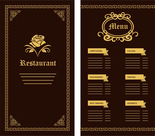 thực đơn mẫu Hoa cổ điển thiết kế nhà hàng vào bóng tối