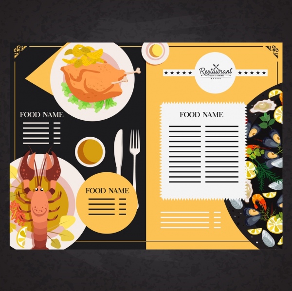 modèle de menu de restaurant nourriture vaisselle icônes décor