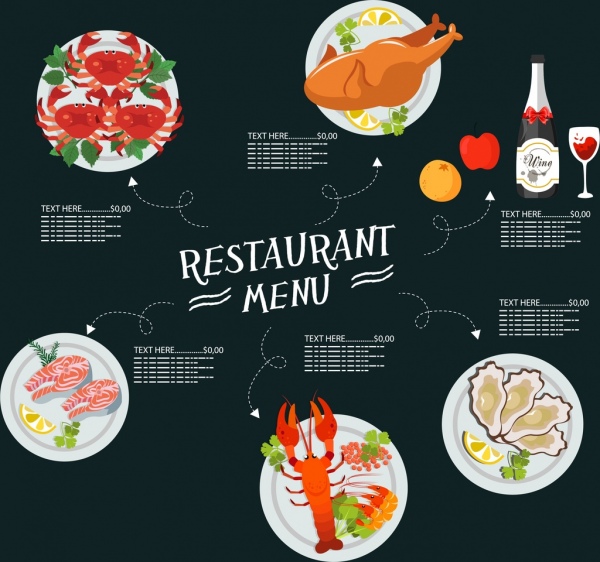 Restaurante menu modelo comida bebida ícones design moderno