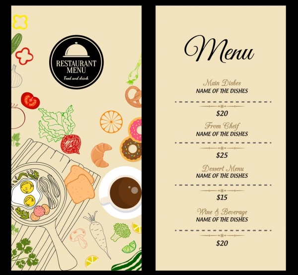 restaurant menu modèle alimentaire icônes classiques design décoration