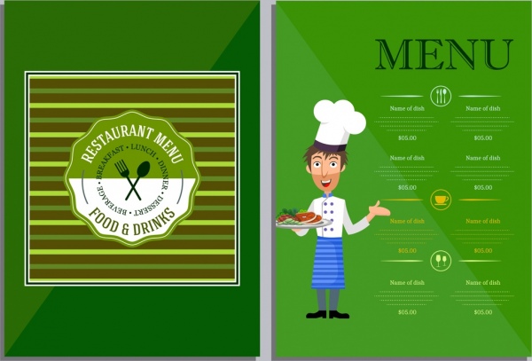 ícone de cozinheiro do restaurante menu modelo decoração verde