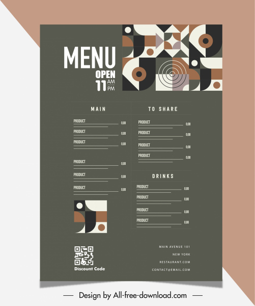 menu restaurante modelo ilusão decoração abstrata simples clássico