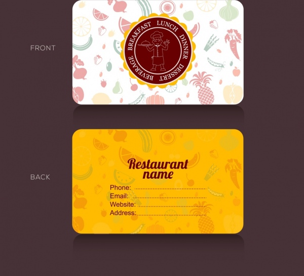 ikon makanan template kartu nama restoran vignette ornamen