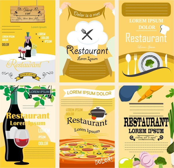 Ресторан плакат устанавливает дизайн с различными цветными стили