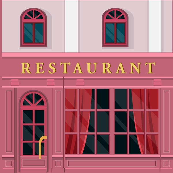 Restoran fasad desain dengan warna pink