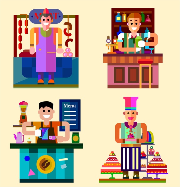 ilustração conceito de ocupação de restaurantes com cozinheiro e bartender