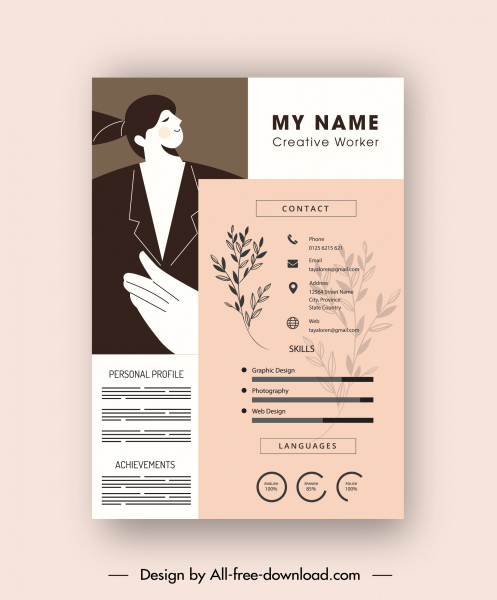 resume template desain klasik dekorasi daun kabur
