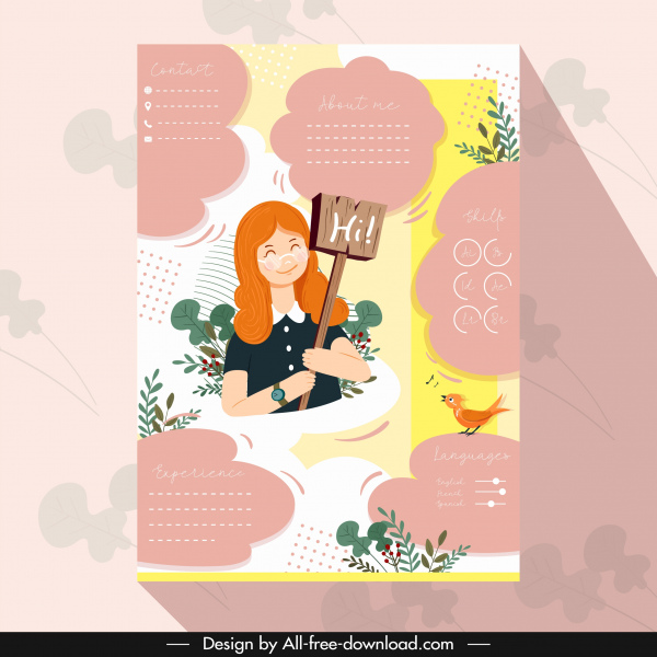 template resume ikon gadis dekorasi lucu berwarna-warni