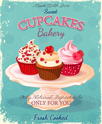 cupcakes de cartel publicidad retro vector
