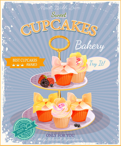 cupcakes di poster pubblicità retrò vettoriale