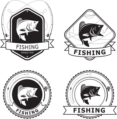 etichette di pesca retrò design vettoriale